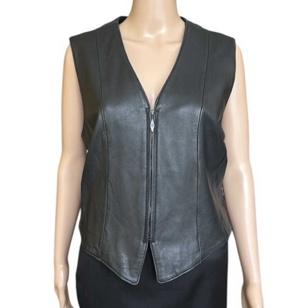 Vintage Jacqueline Ferrar Black Genuine Leather Biker Vest Size L